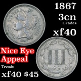 1867 3 Cent Copper Nickel 3cn Grades xf