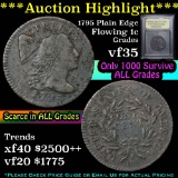 ***Auction Highlight*** 1795 Plain Edge Flowing Hair large cent 1c Graded vf++ By USCG (fc)
