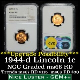 NGC 1944-d Lincoln Cent 1c Graded ms66 RD by NGC