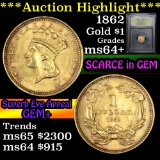 ***Auction Highlight*** 1862 Gold $1 Graded Choice+ Unc By USCG (fc)