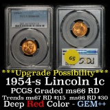 PCGS 1954-s Lincoln Cent 1c Graded ms66 RD by PCGS