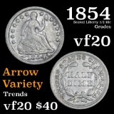 1854 Arrows Seated Liberty Half Dime 1/2 10c Grades vf, very fine