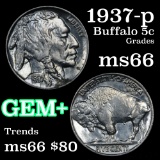 1937-p Buffalo Nickel 5c Grades GEM+ Unc