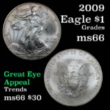 2009 Silver Eagle Dollar $1 Grades GEM+ Unc