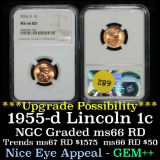 NGC 1955-d Lincoln Cent 1c Graded ms66 RD by NGC