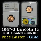 NGC 1947-d Lincoln Cent 1c Graded ms65 RD by NGC