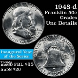 1948-d Franklin Half Dollar 50c Grades Unc Details FBL