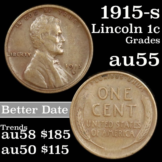1915-s Lincoln Cent 1c Grades Choice AU