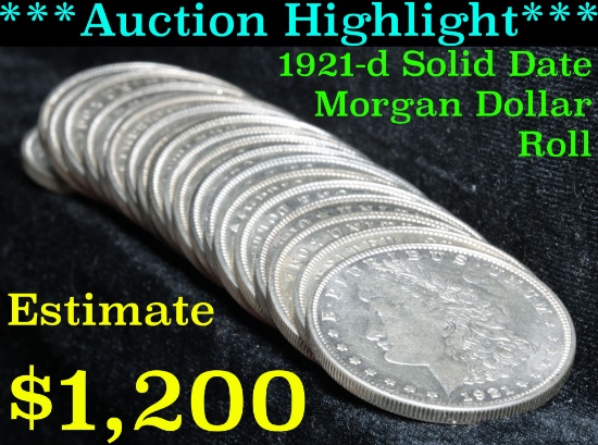 ***Auction Highlight*** Uncirculated Morgan Dollar $1 roll, solid date 1921-d