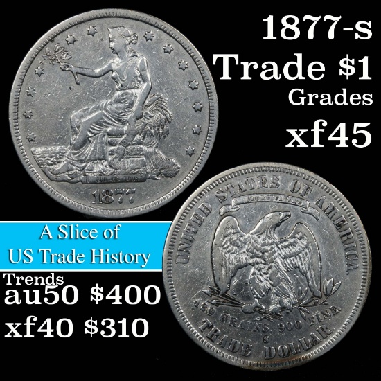 1877-s Trade Dollar $1 Grades xf+
