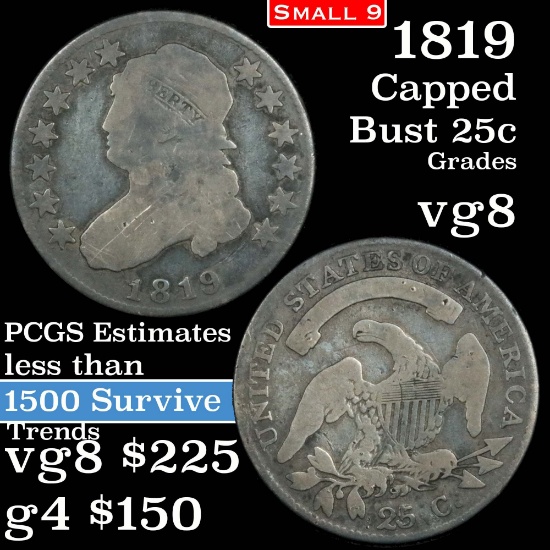 1819 Capped Bust Quarter 25c Grades vg, very good