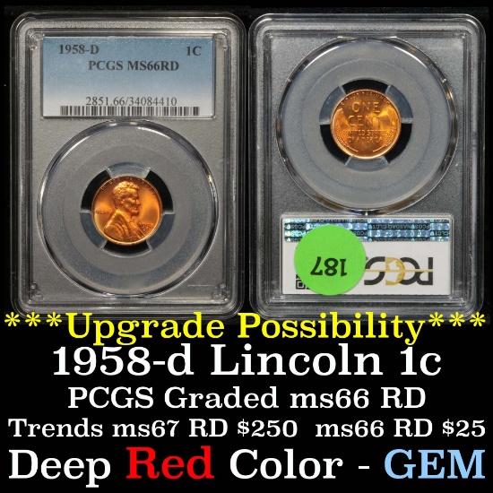 PCGS 1958-d Lincoln Cent 1c Graded ms66 RD By PCGS