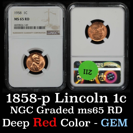NGC 1958-p Lincoln Cent 1c Graded ms65 RD By NGC