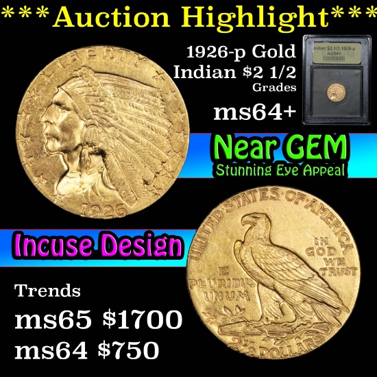 ***Auction Highlight*** 1926-p Gold Indian Quarter Eagle $2 1/2 Graded Choice+ Unc By USCG (fc)
