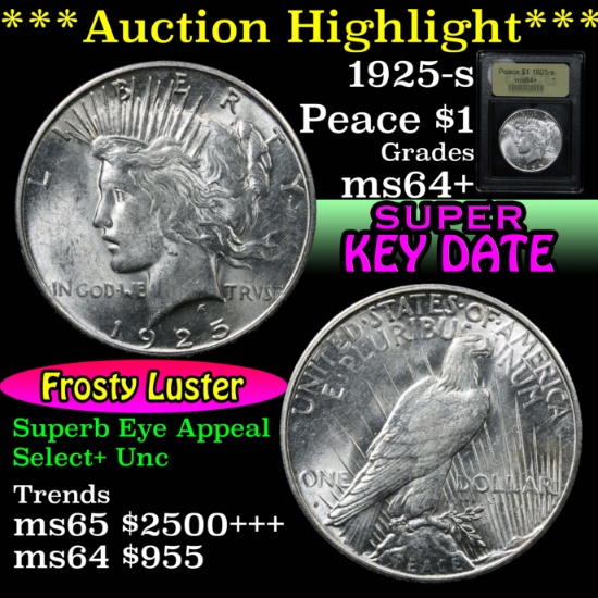 ***Auction Highlight*** 1925-s Peace Dollar $1 Graded Choice+ Unc By USCG (fc)