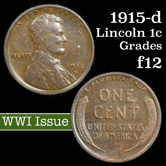 1915-d Lincoln Cent 1c Grades f, fine