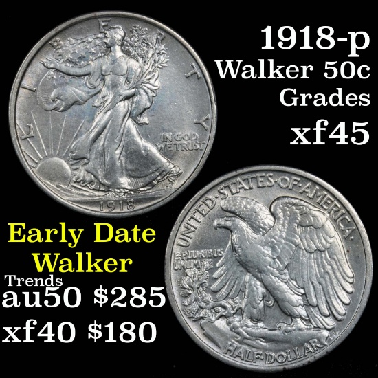 1918-p Walking Liberty Half Dollar 50c Grades xf+