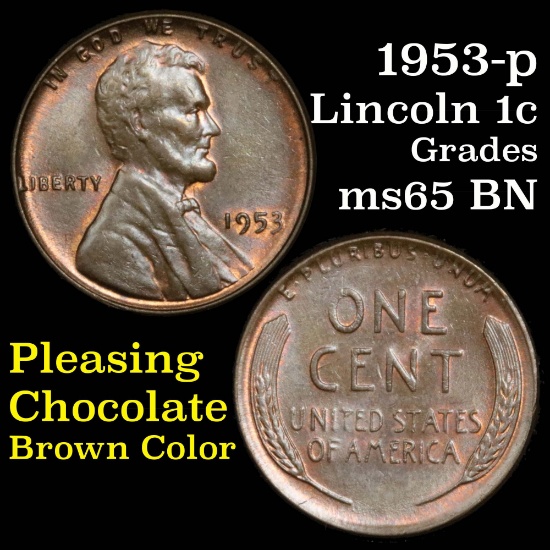 1953-p Lincoln Cent 1c Grades GEM Unc BN