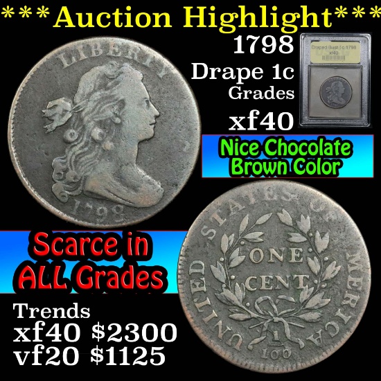 ***Auction Highlight*** 1798 Draped Bust Large Cent 1c Graded xf By USCG (fc)