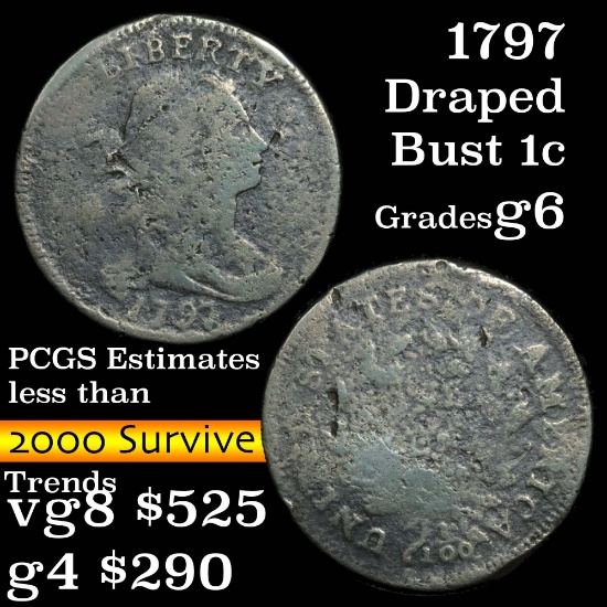 1797 Plain Edge Draped Bust Large Cent 1c Grades g+