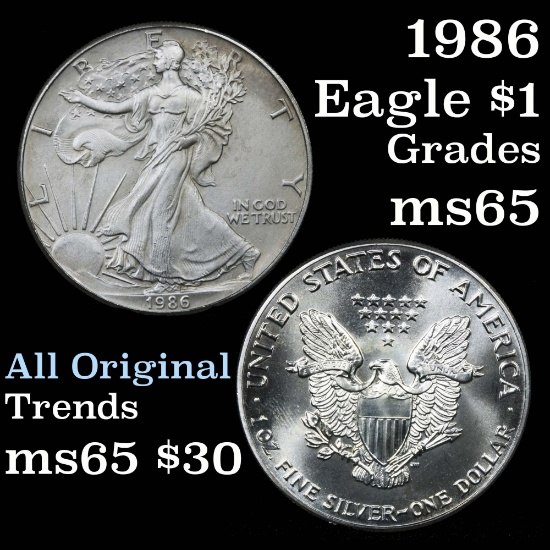 1986 Silver Eagle Dollar $1 Grades GEM Unc