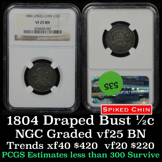NGC 1804 Draped Bust Half Cent 1/2c Graded vf25 By NGC