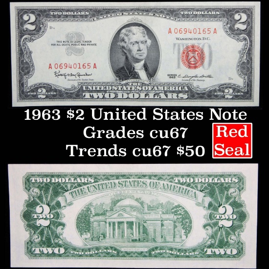 1963 $2 red seal United States note Grades Gem++ Crisp Unc