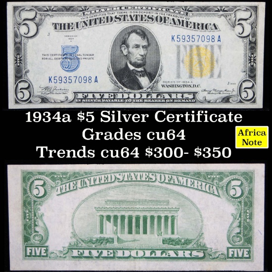 1934a $5 North Africa Silver Certificate, Signatures of Julian/Morgenthau Grades Choice CU