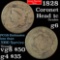 1828 Lg Narrow date Coronet Head Large Cent 1c Grades g+