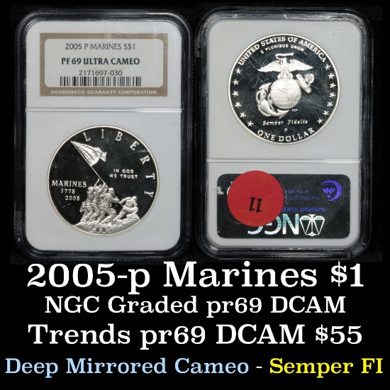 NGC 2005-p Marine Corps Modern Commem Dollar $1 Graded pr69 DCAM By NGC