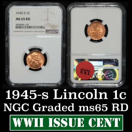 NGC 1945-s Lincoln Cent 1c Graded ms65 RD By NGC