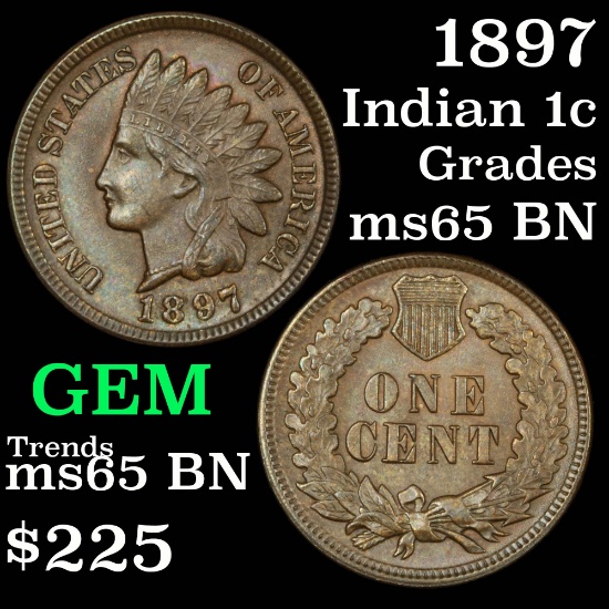 1897 Indian Cent 1c Grades GEM Unc BN (fc)