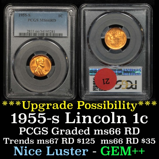 PCGS 1955-s Lincoln Cent 1c Graded ms66 RD By PCGS