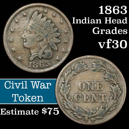 1863 Indian Civil War Token Grades vf++