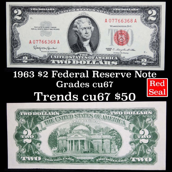 1963 $2 red seal United States note Grades Gem++ Crisp Unc