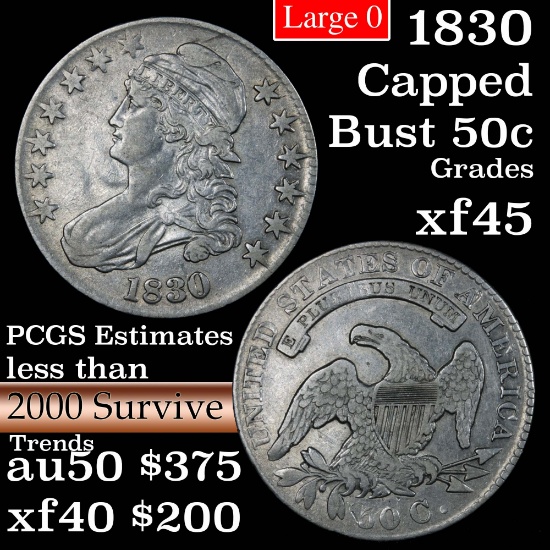 1830 Capped Bust Half Dollar 50c Grades xf+ (fc)