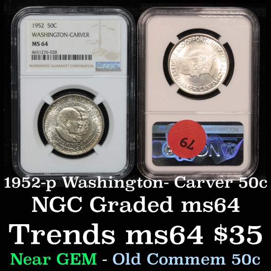 NGC 1952-p Wash/Car Old Commem Half Dollar 50c Graded ms64 By NGC
