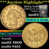 ***Auction Highlight*** 1878-p Gold Liberty Quarter Eagle $2 1/2 Graded Select Unc by USCG (fc)