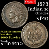 1873 Open 3 Indian Cent 1c Grades xf