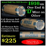 Full roll of Buffalo Nickels, 1916 on one end & a 'd' Mint reverse on other end (fc)