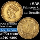 1856 Slanted 5 Princess Head Gold $1 Grades AU Details