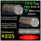 Full roll of Buffalo Nickels, 1923 on one end & a 's' Mint reverse on other end (fc)