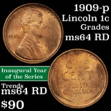 1909-p Lincoln Cent 1c Grades Choice Unc RD