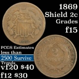 1869 2 Cent Piece 2c Grades f+