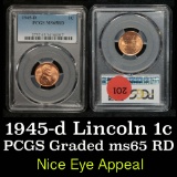 PCGS 1945-d Lincoln Cent 1c Graded ms65 RD By PCGS