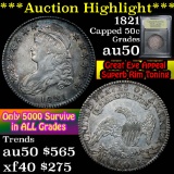 ***Auction Highlight*** 1821 Capped Bust Half Dollar 50c Graded AU, Almost Unc by USCG (fc)