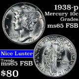 1938-p Mercury Dime 10c Grades GEM FSB