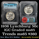 1936 LynchBurg Old Commem Half Dollar 50c Graded ms65 By ICG (fc)