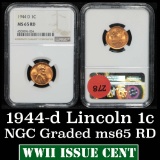 NGC 1944-d Lincoln Cent 1c Graded ms65 RD By NGC