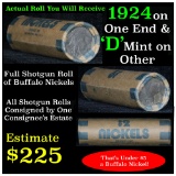 Full roll of Buffalo Nickels, 1924 on one end & a 'd' Mint reverse on other end (fc)